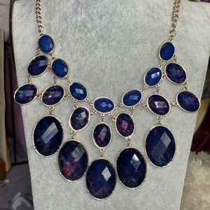 Etc. Navy Blue Faceted Cabochon Bib Statement Necklace‎ Adjustable